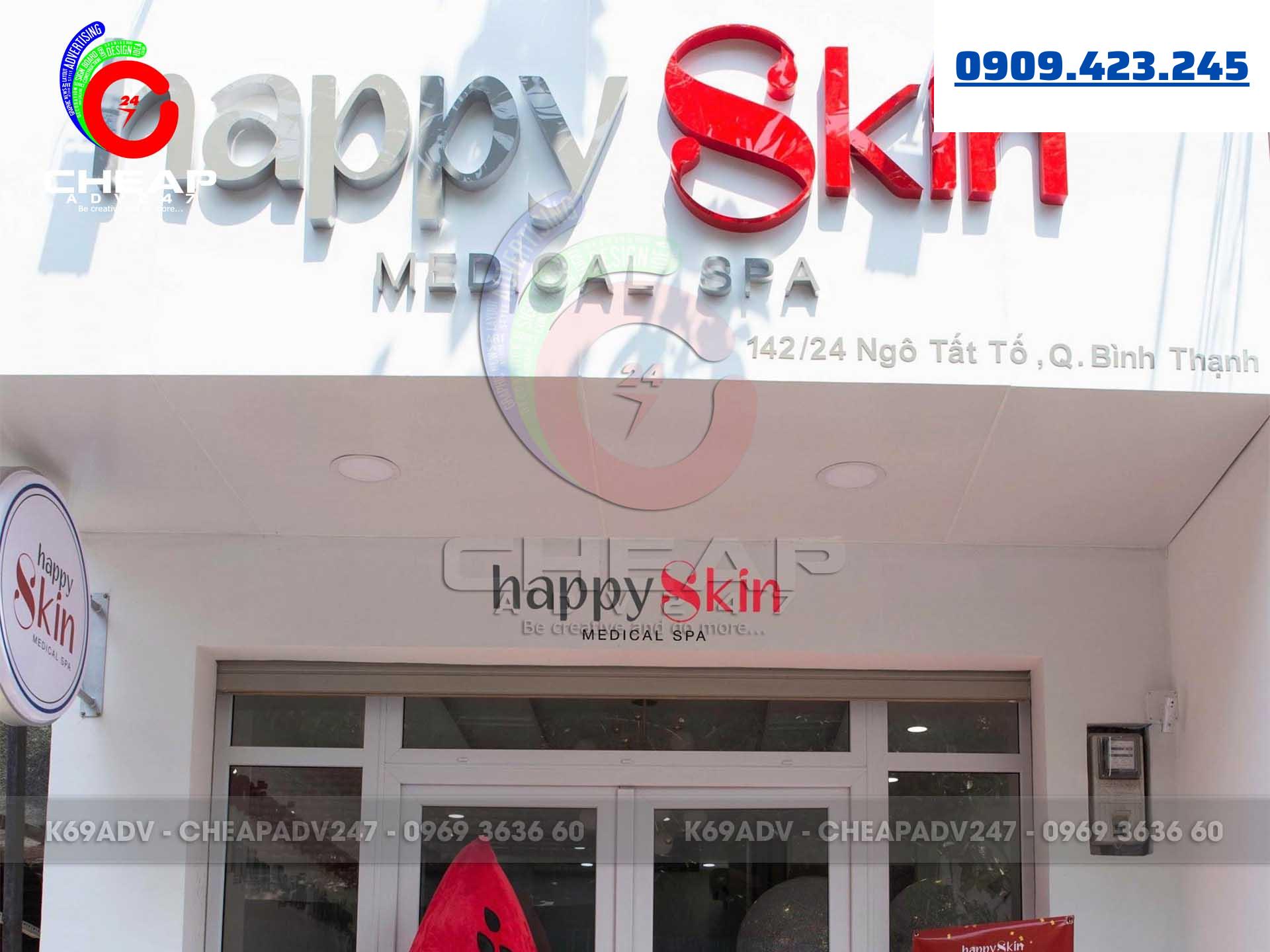 Làm bảng hiệu tại quận bình thạnh do Quảng Cáo K69adv thực hiện - Happy Skin spa