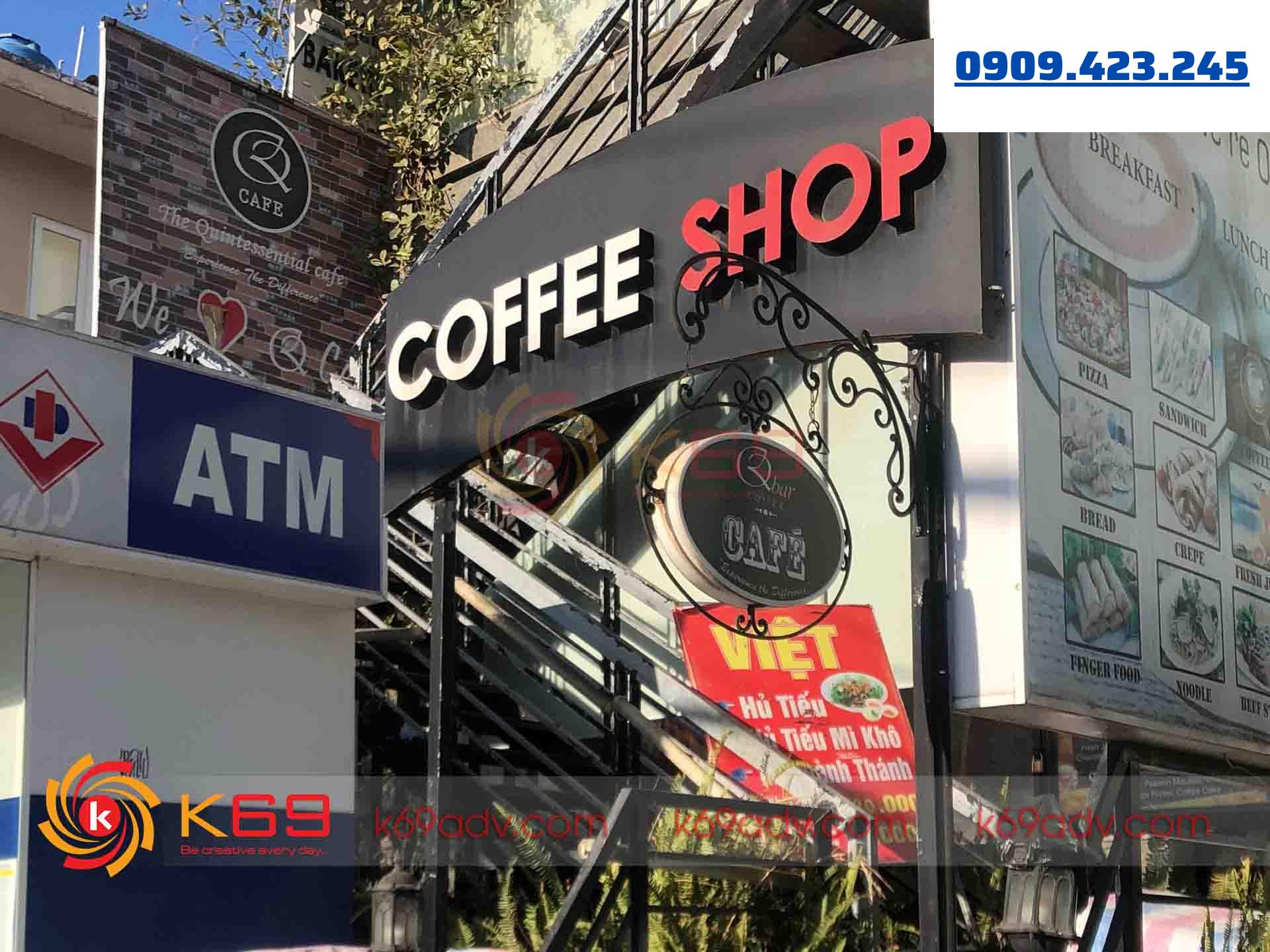 Ảnh thi công làm bảng hiệu chữ nổi cho quán cafe tại K69ADV